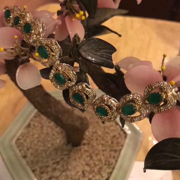 Vintage Jewelry - Vintage 925 natural emerald &topaz bracelet